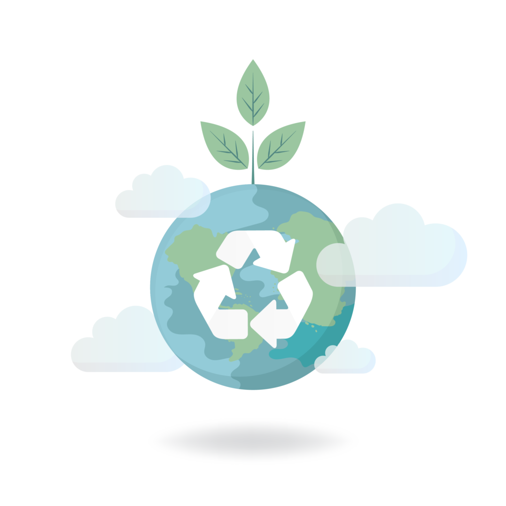 Handgezeichnete Weltkugel mit Recycling-Symbol